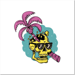 Skull Palm Tree Sumer Vibes Posters and Art